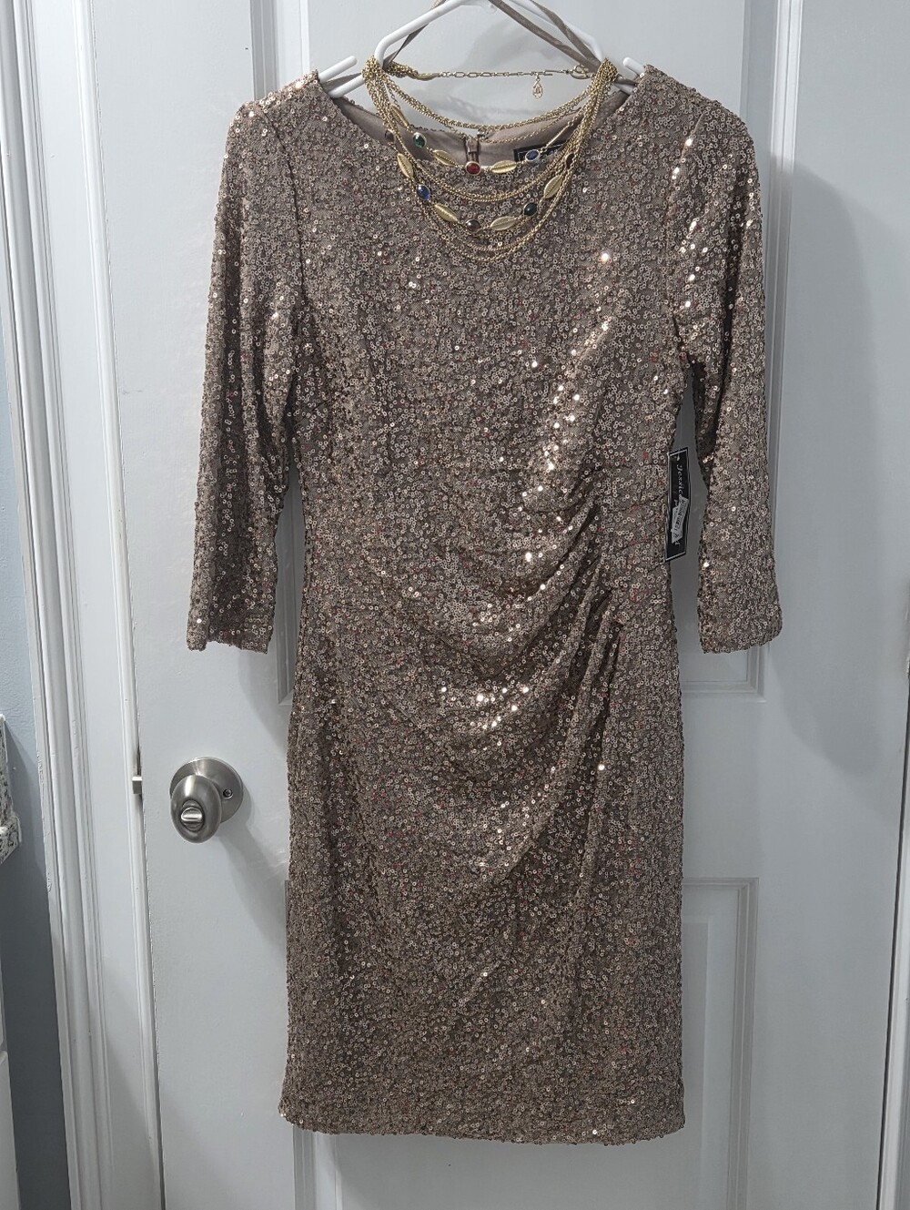 Jessica Howard Rose Gold Sequin Ruched Midi Dress 👗, NWT, SZ 6P
